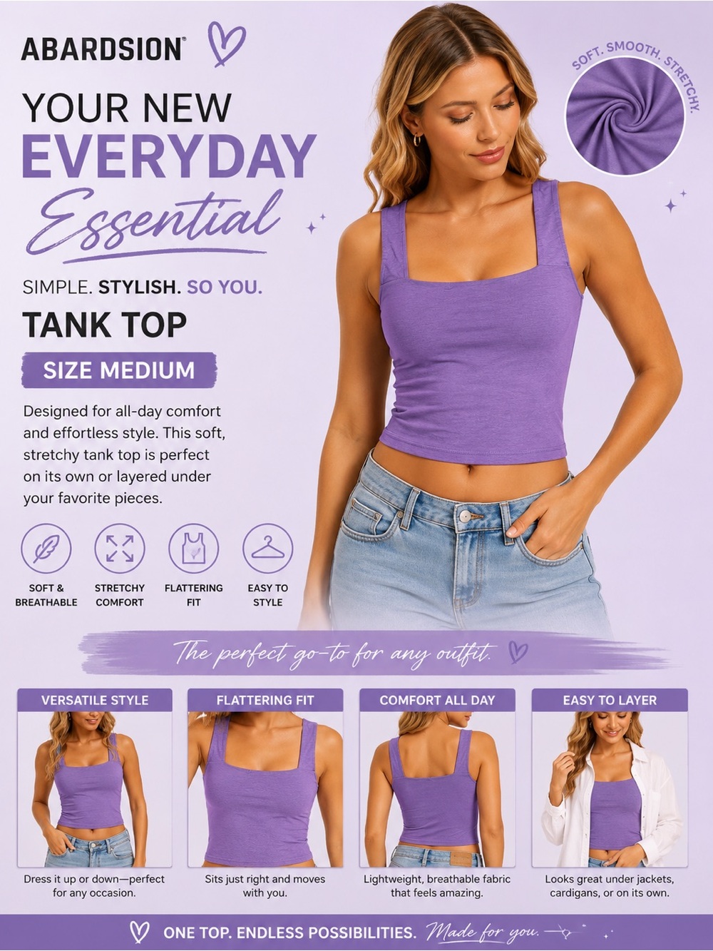 Purple Square-Neck Tank Top - Medium